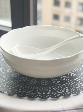出口纯白45%含量骨粉骨瓷花边10寸大面碗汤碗沙拉碗水果碗