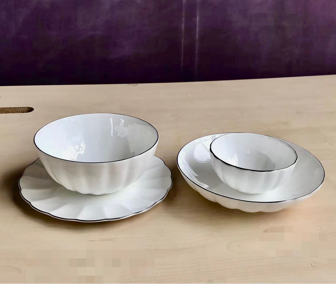 花边白金家用骨粉饭碗微瑕汤盘