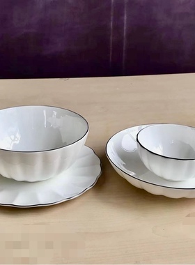 直播花边描白金家用骨粉骨瓷汤盘平盘饭碗汤碗面碗勺组合微瑕