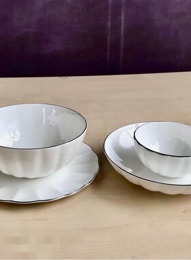 花边白金家用骨粉饭碗微瑕汤盘