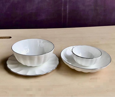 花边白金家用骨粉饭碗微瑕汤盘