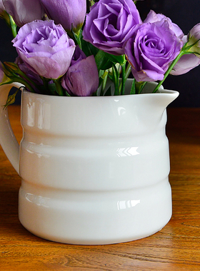 出口美国订单纯白双线45%骨瓷餐具迷你水罐奶罐汁斗凉水罐花器