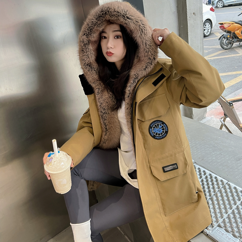 派克服女中长款貂皮大衣