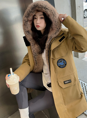 派克服女2025新款工装中长款皮草外套皮毛一体可拆卸内胆貂皮大衣