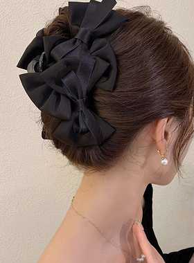 奇美拉黑色蝴蝶结发夹女2025新款高端发卡抓夹大号鲨鱼夹头饰发饰