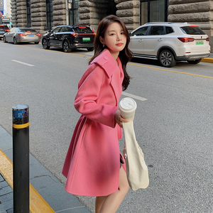 现货 冬装新款粉色毛呢外套海军领呢大衣 5860-P175K258图片