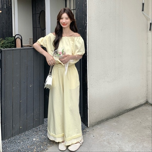 新款 夏装花边黄色套装两件套 9150p145k218图片