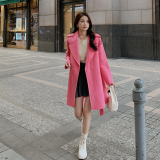冬装新款现货粉色毛呢外套海军领呢大衣057-5860-P175K258，女装毛呢外套，唯尔萱