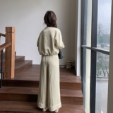 韩系穿搭黄色花边夹克套装女春秋超火好看高级小众阔腿裤两件套，商品下架区，唯尔萱