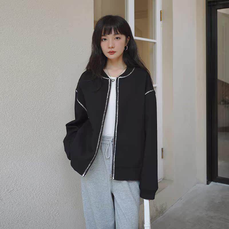 春装新款黑色小香风花边外套5838-P130K188,女装短外套,2B080