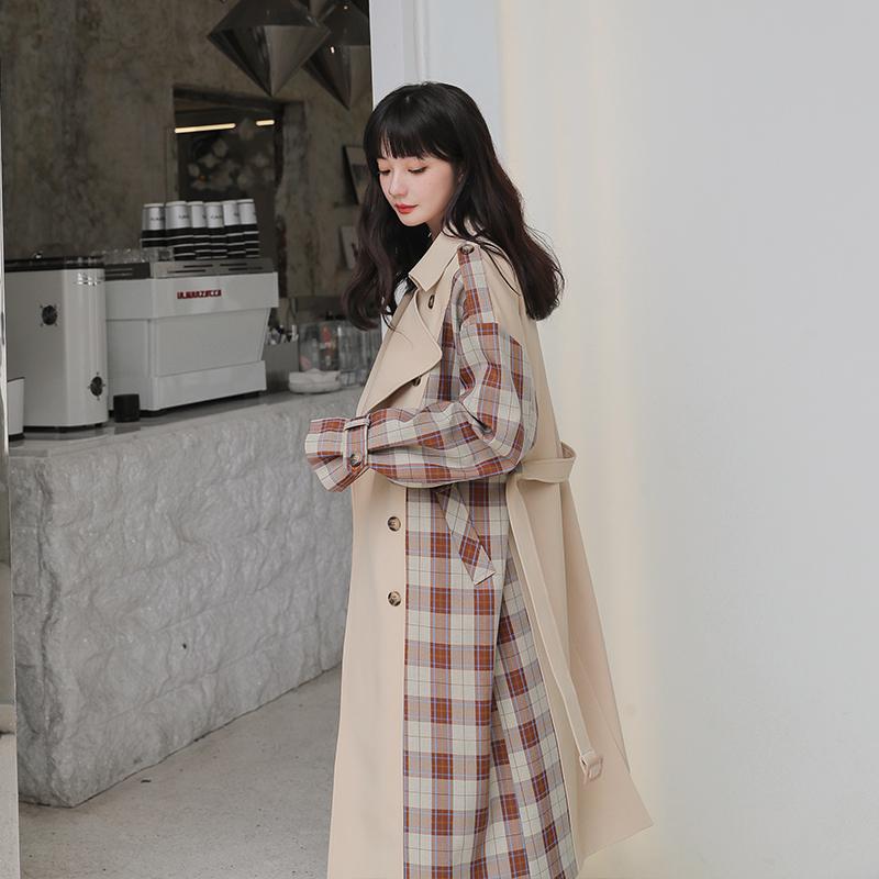 春装外套拼接格子风衣20077-P135K219,女装风衣,2B080