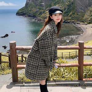 千鸟格羊毛呢外套女中长款冬季2025高级感韩系超好看小个子呢大衣图片