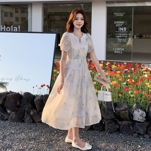 新款 夏装蓝色水墨画花色连衣裙 9133p125k188图片