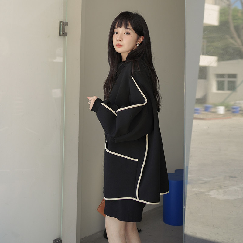 春装黑色包边空气层外套2B080-5852-P120K178,女装短外套,2B080