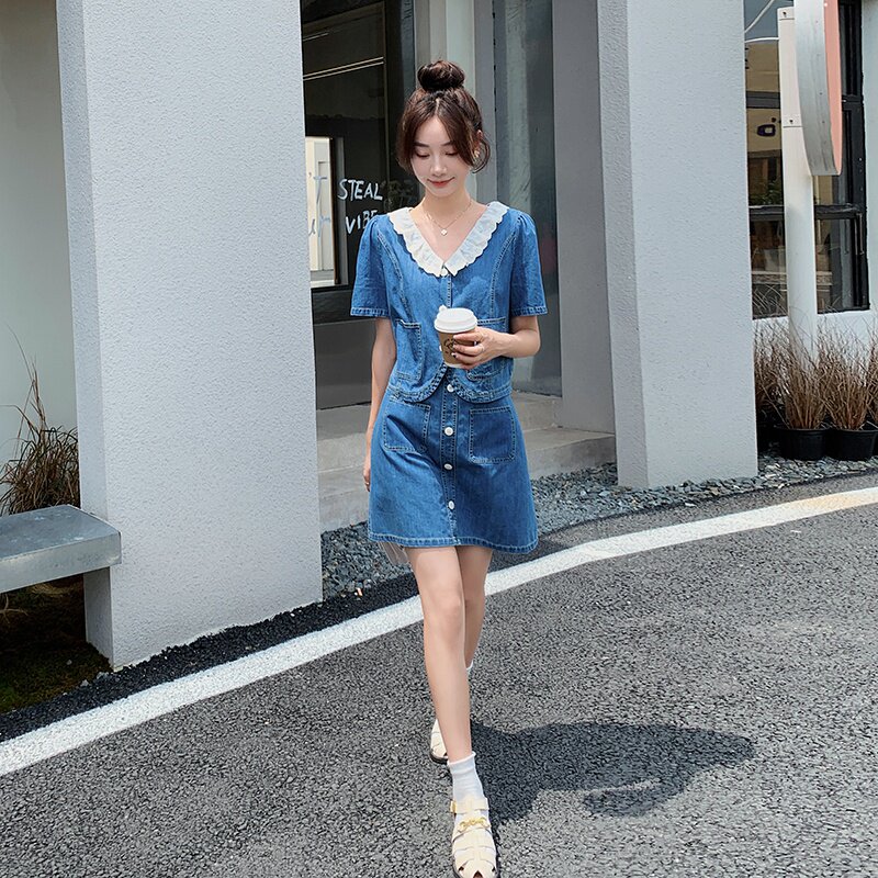 夏装新款两件套牛仔连衣裙5833-P120K178,女装连衣裙,2B080