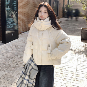 现货新款 90绒 冬米白色短款羽绒服 8872-P310k468图片