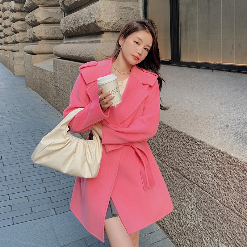 冬装新款粉色毛呢外套海军领呢大衣057-5860-P175K258,女装毛呢外套,2B080