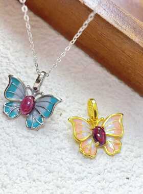 天然石榴石吊坠925银镶嵌素面椭圆宝石多款式项链精致百搭