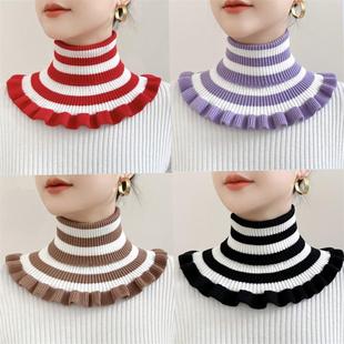 假领子新款条纹围脖保暖脖套时尚百搭上档次高级感通用护颈领圈