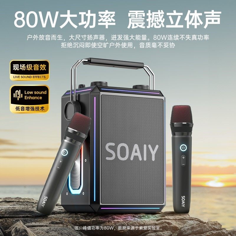索爱SSK03蓝牙音箱家用k歌音响话筒麦克风音箱户外唱歌广场舞音箱