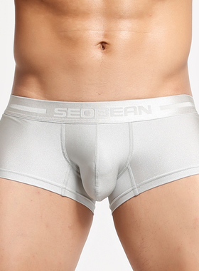 实拍2色选SEOBEAN/希宾男士内衣金属色内裤平角裤头丝滑青年纯色