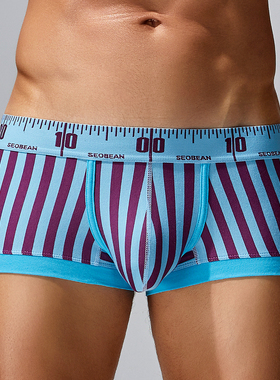 实拍3色选SEOBEAN/希宾男士条纹平角裤低腰男生四角裤头学生底裤