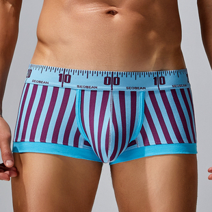 实拍3色选SEOBEAN/希宾男士条纹平角裤低腰男生四角裤头学生底裤