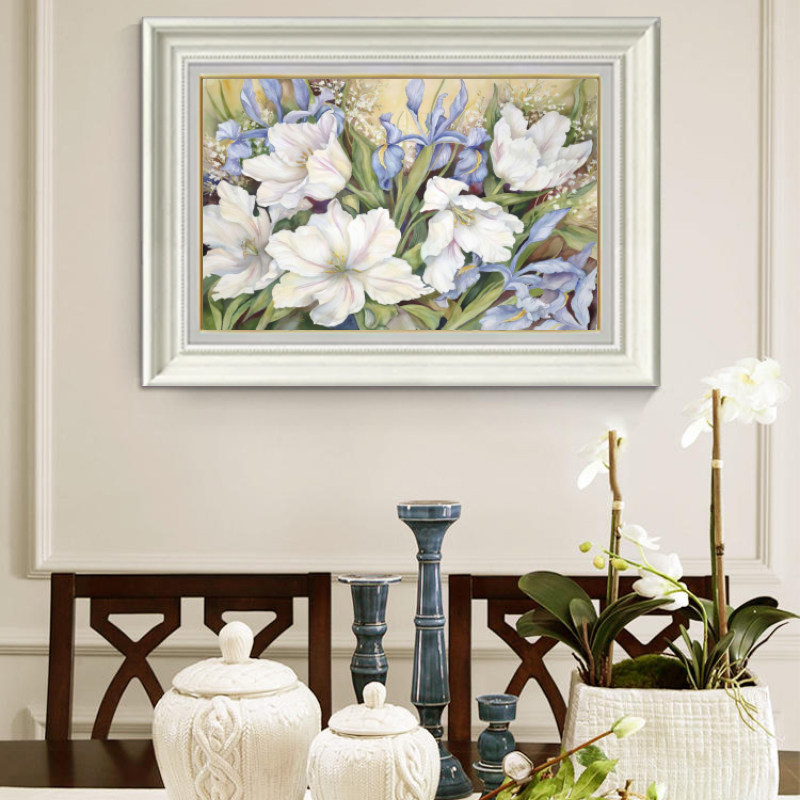 欧式饭厅装饰画 画花卉壁画 画饭厅餐桌背景墙挂画 画主卧房间卧