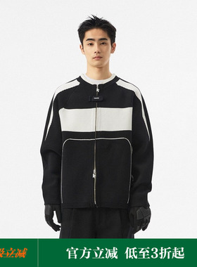 FMACM闷与狂 黑白撞色机车箭头提花拉链针织开衫2024秋冬毛衣外套