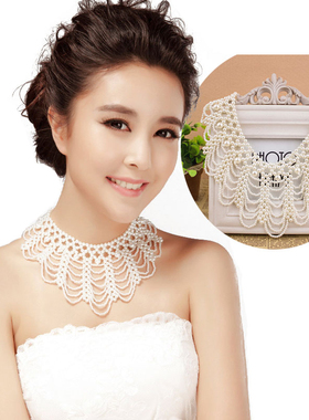 花瓣女假衣领装饰镂空珍珠项链