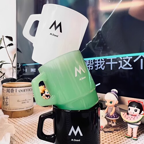 创意高颜值白领Mstand玉瓷马克杯M周边水杯随行咖啡杯限时包邮