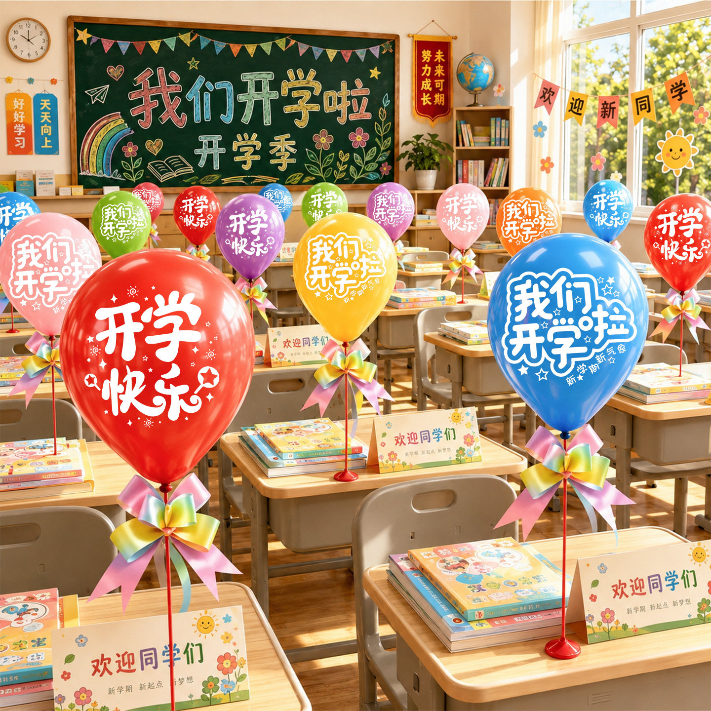 小学幼儿园教室课桌场景氛围布置开学季气球摆件桌飘拍照装饰道具