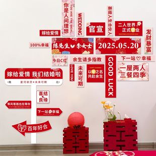 婚房布置套装网红打卡背景墙kt板路牌路标创意囍客厅结婚楼梯装饰