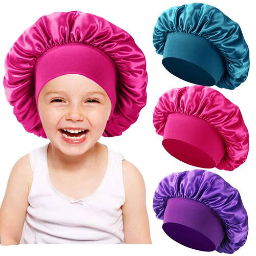 Stretchy Silk-like Satin Sleep Cap Kids  Hair Care Beanie