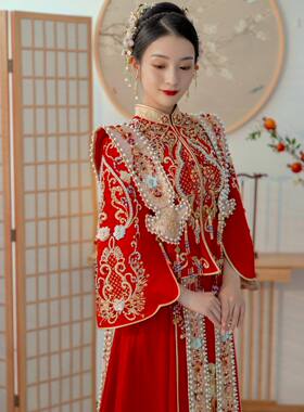 金宝新款高定品牌汉元素中式嫁衣新娘秀禾服出租结婚礼服定制红色