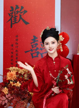 出租满庭芳【吉祥】红色旗袍2025新款订婚礼服新中式套装敬酒服