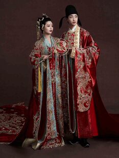 倒叙唐制汉服婚服新中式男女大码凤冠霞帔婚礼重工拖尾定制出租