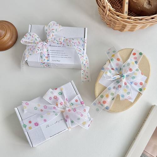 儿童节2.5cm彩色波点雪纱丝带手工DIY蝴蝶结礼物蛋糕烘培包装辅料