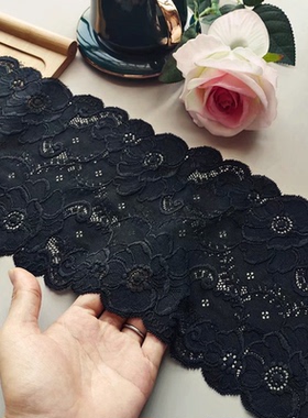 新品黑色弹力蕾丝花边辅料裙子加长袖子边下摆衣服装饰加密加厚款