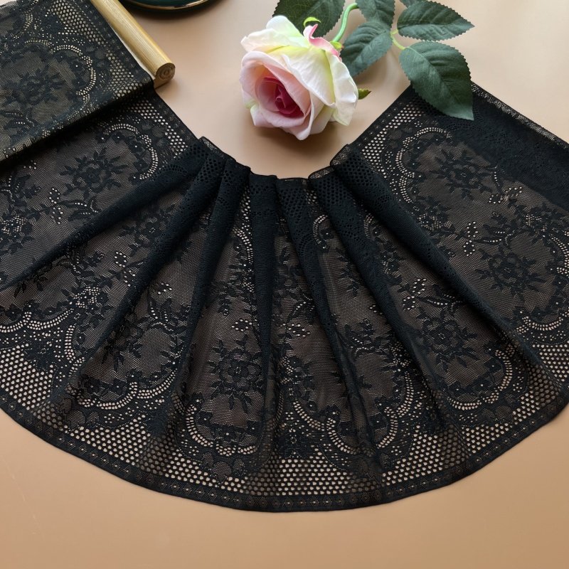 新品 外贸黑色蕾丝布料服装弹力花边裙子下摆加长布料领口DIY辅料