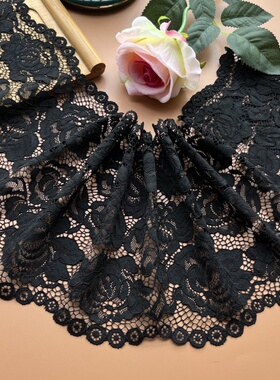 法单新品黑色弹性蕾丝花边裙子服装辅料裙摆装饰布料宽20CM