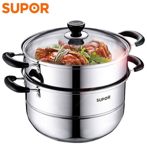 苏泊尔好帮手304食品级不锈钢双层复底蒸锅SZ26B5/SZ28B5