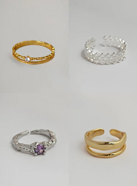 锆石蕾丝叠戴双层戒指永夜星河开口戒时尚百搭金色银色不褪色