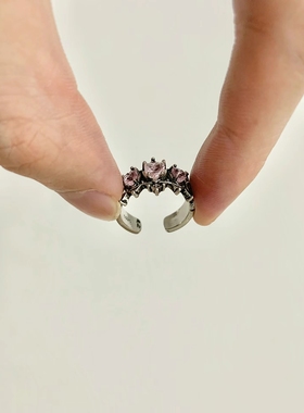 欧美复古老货十字皇冠爱心炫彩锆石开口戒指轻奢时尚高级感指环