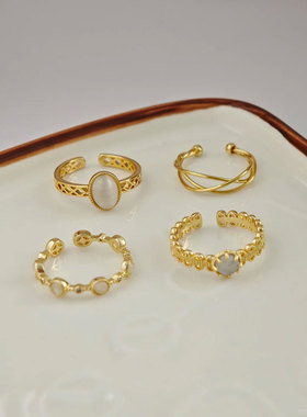 复古精致猫眼石法式开口可调节戒指ins小众设计气质高级感指环女