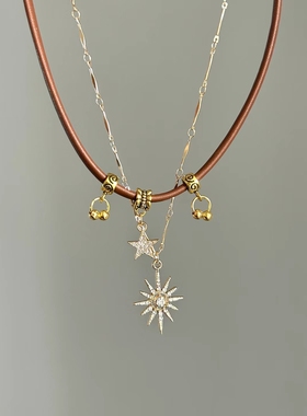 美拉德波西米亚风太阳星星项链女复古choker配饰锁骨链叠戴2条