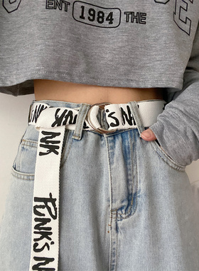 免打孔字母帆布腰带女百搭牛仔裤皮带ins风装饰学生裤带男士夏季