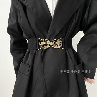 仙鹤扣大衣腰带女士弹力松紧宽腰封装饰外搭连衣裙子百搭皮带配饰