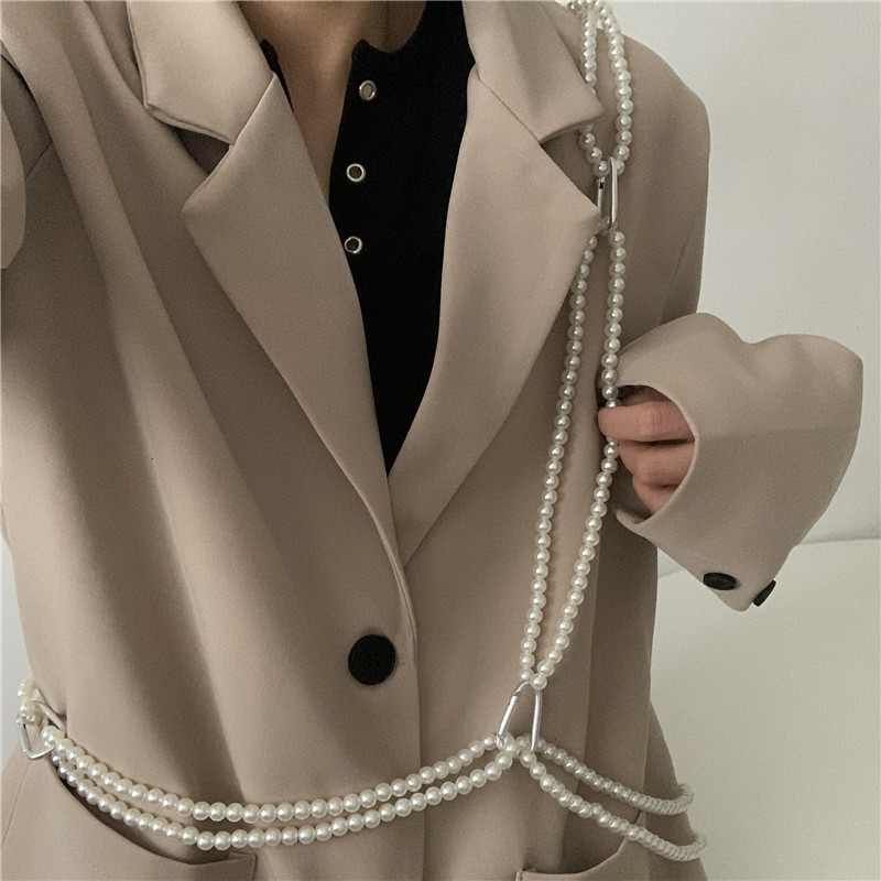 复古斜跨珍珠百搭风配西装背带链