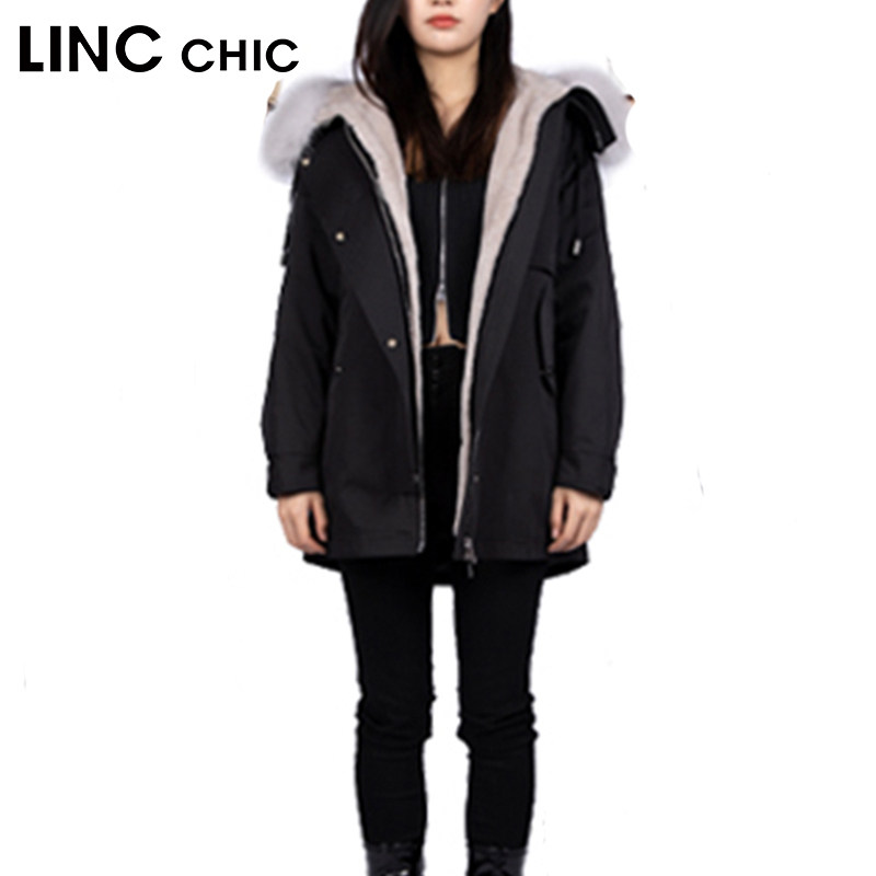 LINC金羽杰派克感毛领短款羽绒服